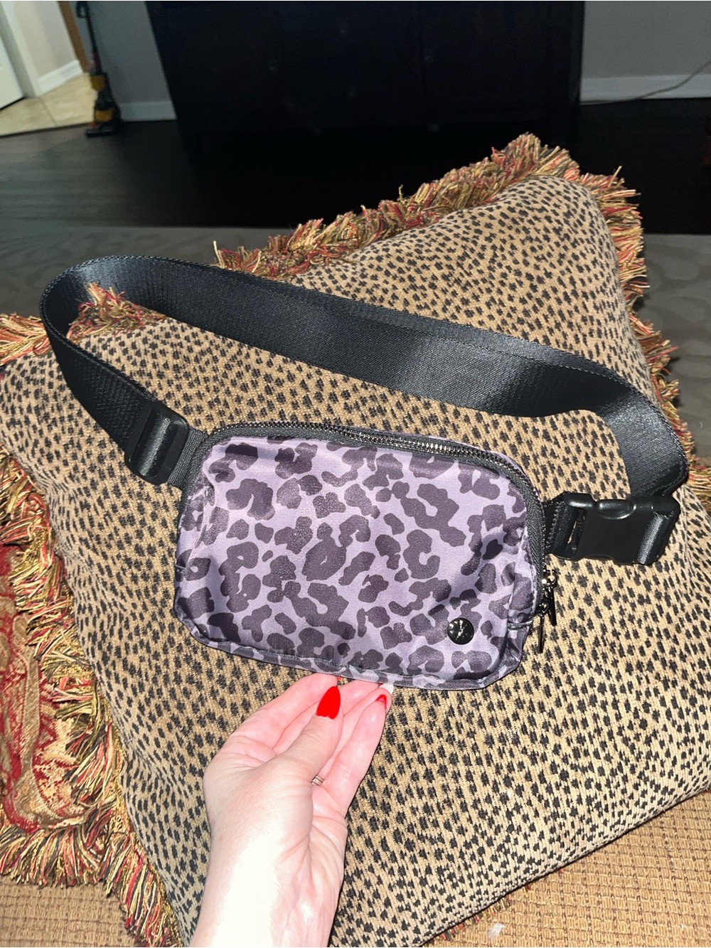 Black and Grey Leopard Print Crossbody Belt Bag